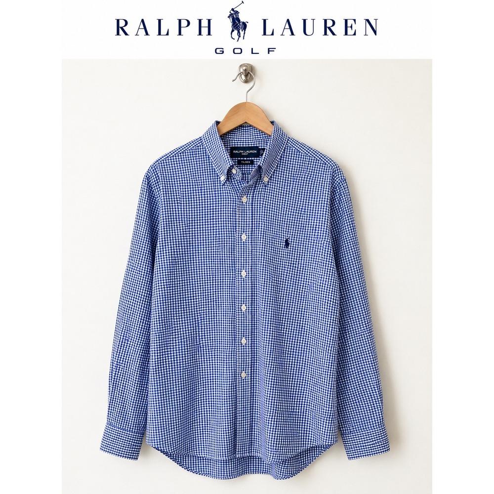 Ralph Lauren Golf Tilden Blue Gingham Button Down Large Classic Fit